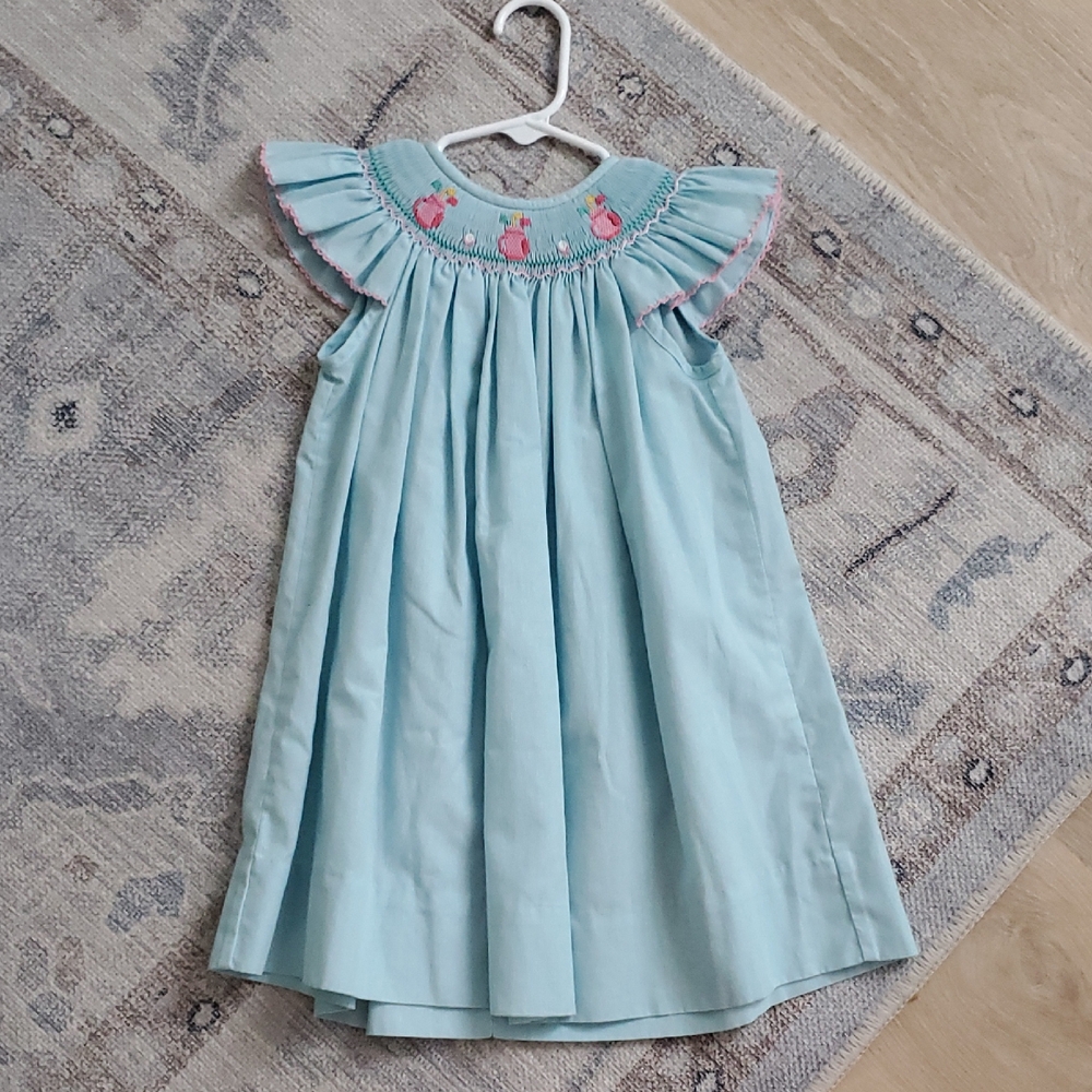 Petit Bebe Girls Baby Toddler Smocked Embroidered Golf Bishop Dress Sz24m